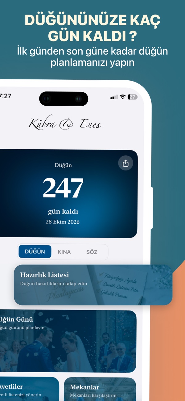 Evlen.co uygulama ekranı düğün planlama modülü